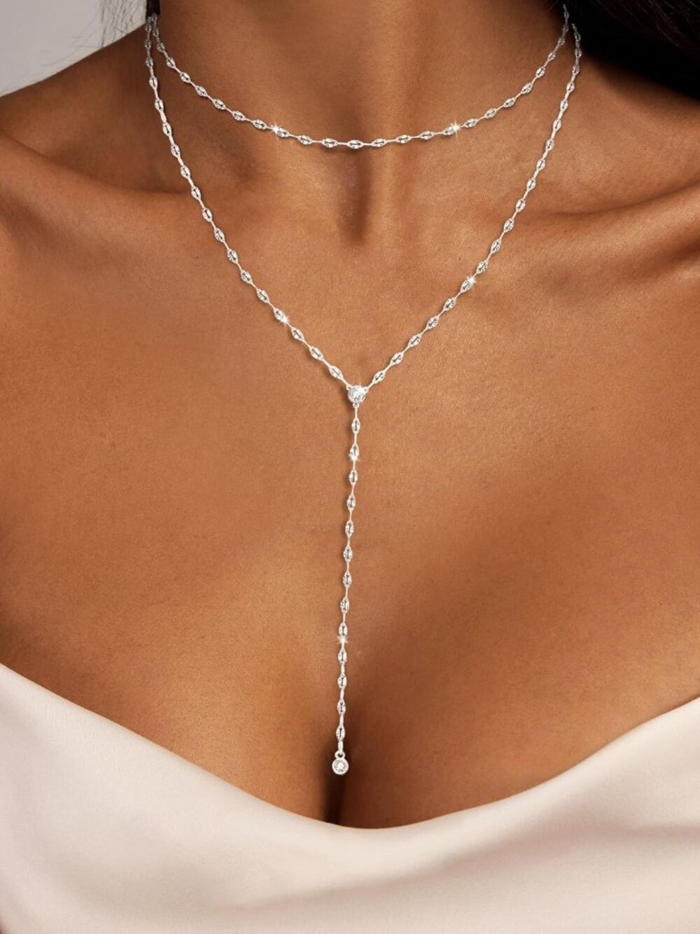 Lariat Silver/Gold Necklace for Women 925 Silver/14K Gold Plated Dainty Long Nec - Picture 4 of 7